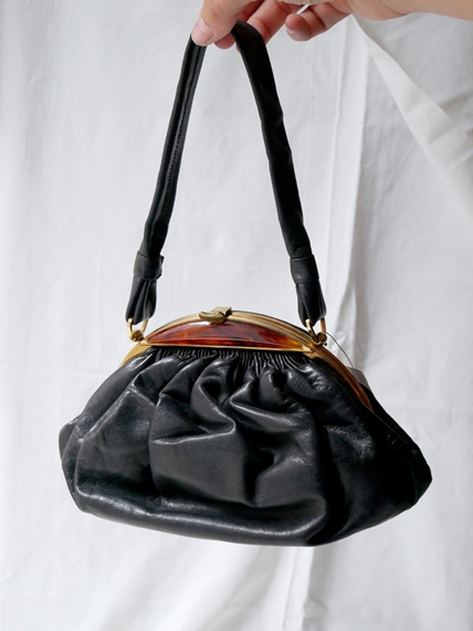 20s Black Leather Tortoise Hand Bag